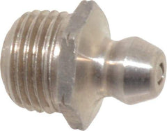 Alemite - Straight Head Angle, 1/8 PTF Nickel/Copper Standard Grease Fitting - 7/16" Hex, 5/8" Overall Height, 9/32" Shank Length - Americas Industrial Supply