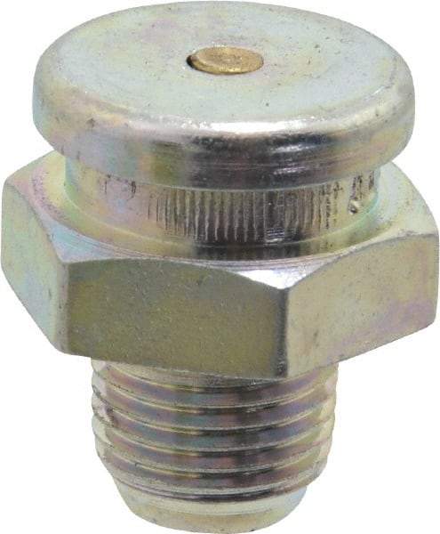 Alemite - Straight Head Angle, 1/8 PTF Button-Head Grease Fitting - 5/8" Hex, 3/4" Overall Height, 11/32" Shank Length, 6,000 Operating psi, Zinc Plated Finish - Americas Industrial Supply