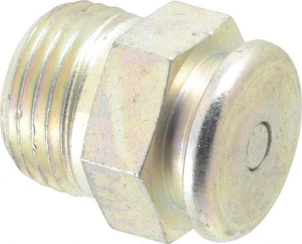 Alemite - Straight Head Angle, 1/2 NPTF Button-Head Grease Fitting - 7/8" Hex, 1-1/16" Overall Height, 1/2" Shank Length, 15,000 Operating psi, Zinc Plated Finish - Americas Industrial Supply