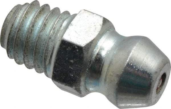 Alemite - Straight Head Angle, M6x1.0 Metric Steel Standard Grease Fitting - 7mm Hex, 1/4" Shank Length, 10,000 Operating psi, Zinc Plated Finish - Americas Industrial Supply