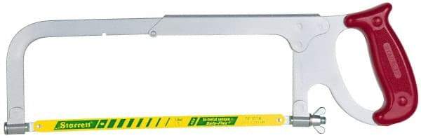 Starrett - 8, 10, 12" Hacksaw - 3-3/4" Throat Depth, Plastic Handle, Red Plastic D-Style Handle - Americas Industrial Supply