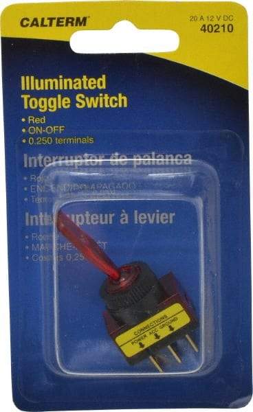 Gardner Bender - 2 Position, 12 Volt, 20 Amp, 1/2 Hole Diam, Glow Toggle Switch - On Off Sequence, 1 Switch, Red - Americas Industrial Supply