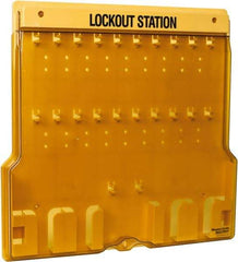Master Lock - 1 Piece, Empty Polycarbonate Padlock Station - 22 Inch Wide x 22 Inch High x 1-3/4 Inch Deep, Black on Yellow, Covered - Americas Industrial Supply