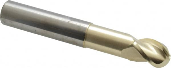 Accupro - 3/4" Diam, 1" LOC, 3 Flute Solid Carbide Ball End Mill - ZrN Finish, Single End, 5" OAL, 3/4" Shank Diam, Spiral Flute - Americas Industrial Supply