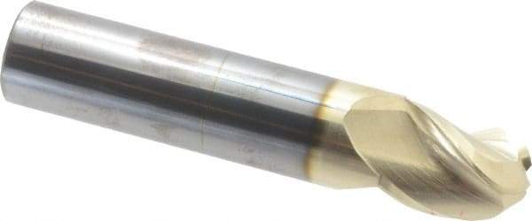 Accupro - 1" Diam, 1-1/4" LOC, 3 Flute Solid Carbide Ball End Mill - ZrN Finish, Single End, 5" OAL, 1" Shank Diam, Spiral Flute - Americas Industrial Supply