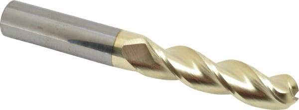 Accupro - 5/8" Diam, 2-1/2" LOC, 3 Flute Solid Carbide Ball End Mill - ZrN Finish, Single End, 5" OAL, 5/8" Shank Diam, Spiral Flute - Americas Industrial Supply