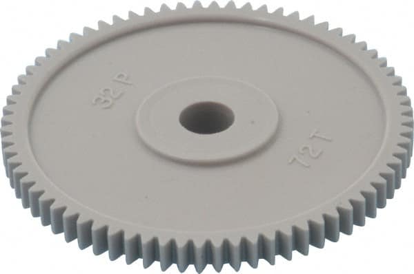 Made in USA - 32 Pitch, 2-1/4" Pitch Diam, 2-5/16" OD, 72 Tooth Spur Gear - 3/16" Face Width, 5/16" Bore Diam, 13/16" Hub Diam, 20° Pressure Angle, Acetal - Americas Industrial Supply