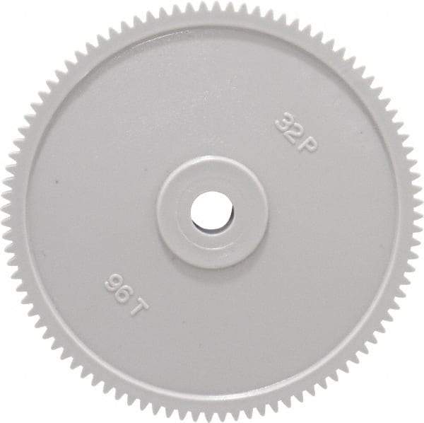 Made in USA - 32 Pitch, 3" Pitch Diam, 3-1/16" OD, 96 Tooth Spur Gear - 3/16" Face Width, 5/16" Bore Diam, 13/16" Hub Diam, 20° Pressure Angle, Acetal - Americas Industrial Supply