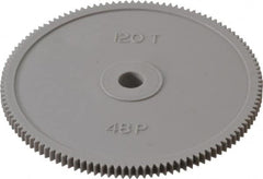 Made in USA - 48 Pitch, 2-1/2" Pitch Diam, 2.542" OD, 120 Tooth Spur Gear - 1/8" Face Width, 1/4" Bore Diam, 39/64" Hub Diam, 20° Pressure Angle, Acetal - Americas Industrial Supply