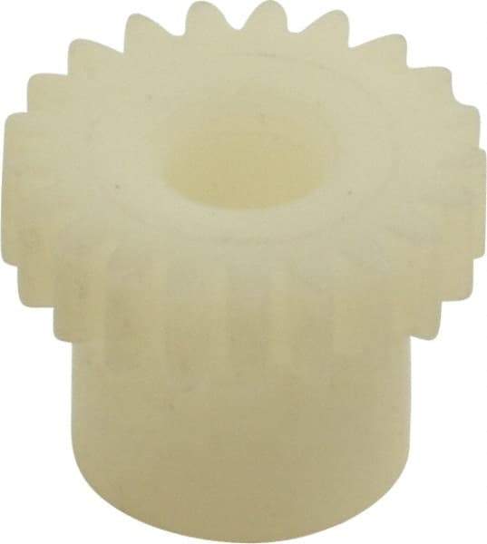 Made in USA - 48 Pitch, 7/16" Pitch Diam, 0.479" OD, 21 Tooth Spur Gear - 1/8" Face Width, 5/32" Bore Diam, 11/32" Hub Diam, 20° Pressure Angle, Acetal - Americas Industrial Supply