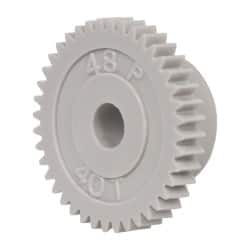 Made in USA - 48 Pitch, 0.833" Pitch Diam, 7/8" OD, 40 Tooth Spur Gear - 1/8" Face Width, 3/16" Bore Diam, 35/64" Hub Diam, 20° Pressure Angle, Acetal - Americas Industrial Supply