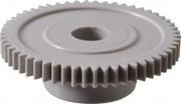 Made in USA - 48 Pitch, 1-1/8" Pitch Diam, 1.168" OD, 54 Tooth Spur Gear - 1/8" Face Width, 1/4" Bore Diam, 39/64" Hub Diam, 20° Pressure Angle, Acetal - Americas Industrial Supply