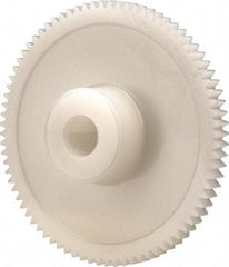 Made in USA - 48 Pitch, 1.667" Pitch Diam, 1.708" OD, 80 Tooth Spur Gear - 1/8" Face Width, 1/4" Bore Diam, 39/64" Hub Diam, 20° Pressure Angle, Acetal - Americas Industrial Supply