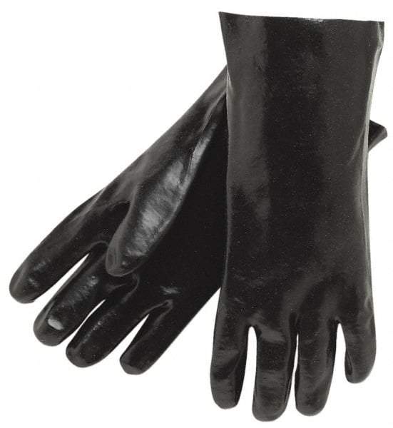 MCR Safety - Size L (9.5), 12" Long, 43 mil Thick, Supported, PVC Chemical Resistant Gloves - Textured Finish, Interlock Fabric Lined, Gauntlet Cuff, Black - Americas Industrial Supply