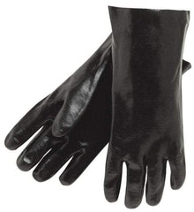 MCR Safety - Size L (9.5), 12" Long, 43 mil Thick, Supported, PVC Chemical Resistant Gloves - Textured Finish, Interlock Fabric Lined, Gauntlet Cuff, Black - Americas Industrial Supply