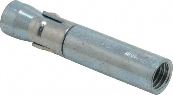 Wej-It - 5/8" Diam, 5/8" Drill, 3-3/32" OAL, 1/2" Min Embedment Drop-In Concrete Anchor - 12L14 Steel, Zinc-Plated Finish, Hex Nut Head, Hex Drive, 1-1/2" Thread Length - Americas Industrial Supply