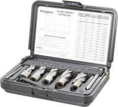 Hougen - 8 Piece, 9/16 to 1-1/16" Cutter Diam, 1" Cutting Depth, High Speed Steel Annular Cutter Set - Bright Finish, 3/4" Shank Diam, 9/16, 11/16, 13/16, 15/16, 1-1/16" Cutter Diams, 2 Flats on Shank - Americas Industrial Supply