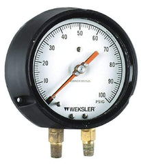 Weksler Instruments - 4-1/2" Dial, 1/4 Thread, 100-0-100 Scale Range, Pressure Gauge - Lower Connection, Rear Flange Connection Mount - Americas Industrial Supply