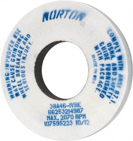 Norton - 12" Diam x 5" Hole x 1-1/2" Thick, I Hardness, 46 Grit Surface Grinding Wheel - Aluminum Oxide, Type 1, Coarse Grade, 2,070 Max RPM, Vitrified Bond, No Recess - Americas Industrial Supply