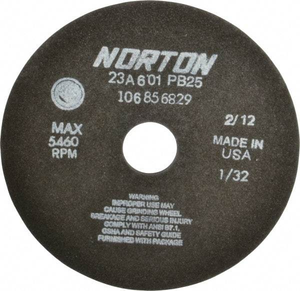 Norton - 7" 60 Grit Aluminum Oxide Cutoff Wheel - 1/32" Thick, 1-1/4" Arbor, 5,460 Max RPM, Use with Stationary Grinders - Americas Industrial Supply