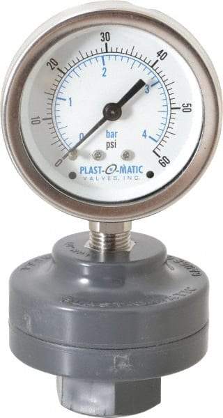 Plast-O-Matic - 60 Max psi, 2 Inch Dial Diameter, PVC Pressure Gauge Guard and Isolator - 3% Accuracy - Americas Industrial Supply