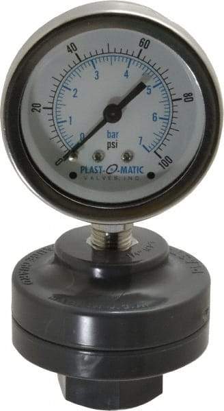 Plast-O-Matic - 100 Max psi, 2 Inch Dial Diameter, PVC Pressure Gauge Guard and Isolator - 3% Accuracy - Americas Industrial Supply