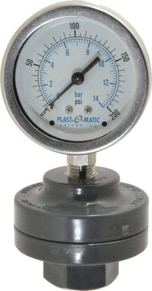 Plast-O-Matic - 200 Max psi, 2 Inch Dial Diameter, PVC Pressure Gauge Guard and Isolator - 3% Accuracy - Americas Industrial Supply