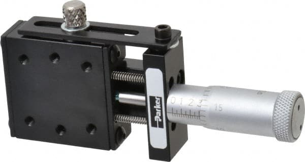 Parker - 6 Lb. Capacity, 4-40 Mount Hole, 1/2" Travel, Precision Ball Bearing Table with Center Drive - Single Axis, 6 Mounting Holes, 1-1/4" Long x 1-1/4" Wide x 1/2" High - Americas Industrial Supply