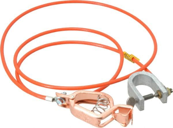 Hubbell Workplace - 19 AWG, 5 Ft., Alligator Clip, C-Clamp, Grounding Cable with Clamps - Orange, Federal Specification A-A-59466-010 - Americas Industrial Supply