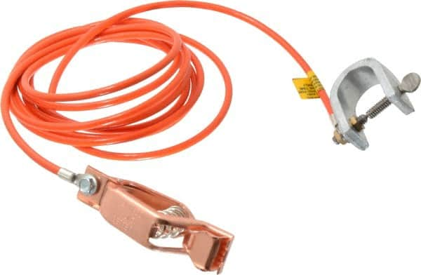 Hubbell Workplace - 19 AWG, 10 Ft., Alligator Clip, C-Clamp, Grounding Cable with Clamps - Orange, Federal Specification A-A-59466-010 - Americas Industrial Supply