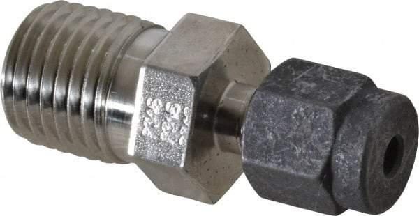 Parker - 1/8" OD, Stainless Steel Male Connector - 9/16" Hex, Comp x MNPT Ends - Americas Industrial Supply