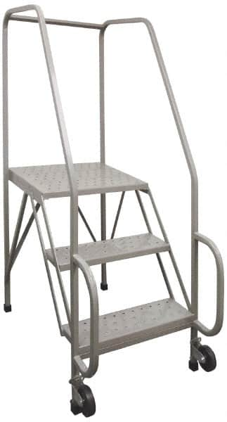 PW Platforms - 3 Step, 58-1/2 Inch Overall Height, Grip Strut Tread, Tilt and Roll Safety Ladder - 300 Lb. Load Capacity, 30 Inch Platform Height, 26 Inch Base Width x 38 Inch Base Depth - Americas Industrial Supply