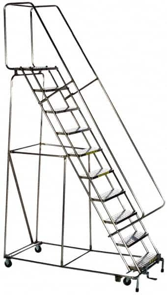 Ballymore - 58-1/2" 3 Step Ladder - Rolling Safety Ladder, 300 Lb Capacity, 28-1/2" Platform Height, 20" Base Width x 25" Base Depth, Solid Ribbed Tread - Americas Industrial Supply