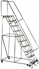 Ballymore - 96-1/2" 7 Step Ladder - Rolling Safety Ladder, 300 Lb Capacity, 66-1/2" Platform Height, 30" Base Width x 49" Base Depth, Solid Ribbed Tread - Americas Industrial Supply