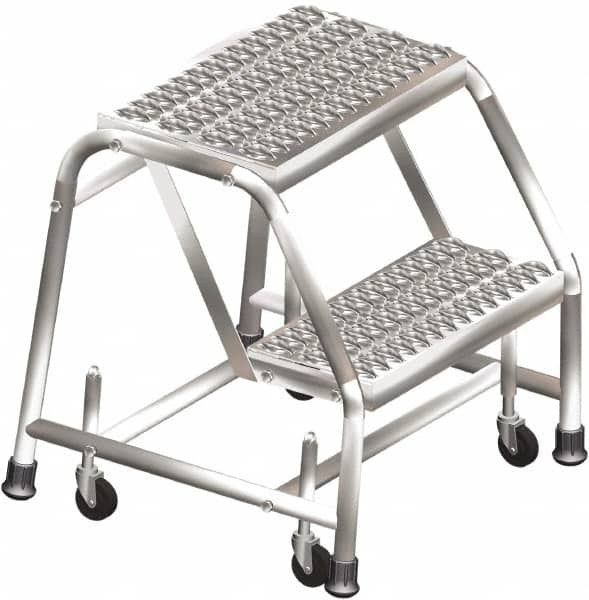 Ballymore - 19" 2 Step Ladder - Rolling Safety Ladder, 300 Lb Capacity, 20" Platform Height, 20" Base Width x 24" Base Depth, Grip Strut - Americas Industrial Supply