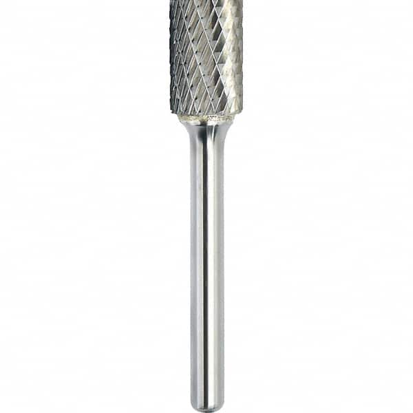 Made in USA - 9.5mm Cut Diam, 0.2362" Shank Diam, Cylinder Head Double Cut Burr - Carbide, 38mm LOC, 83mm OAL - Americas Industrial Supply