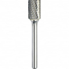 Made in USA - 9.5mm Cut Diam, 0.2362" Shank Diam, Cylinder Head Double Cut Burr - Carbide, 38mm LOC, 83mm OAL - Americas Industrial Supply