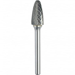 Made in USA - 1-1/4" Cut Diam, 3/8" Shank Diam, Tree with Radius Head Double Cut Burr - Carbide, 2" LOC, 3-3/4" OAL - Americas Industrial Supply