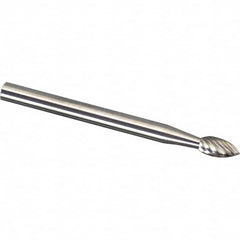 Made in USA - 3mm Cut Diam, 0.1181" Shank Diam, Tree Head Single Cut Burr - Carbide, 12.7mm LOC, 75mm OAL - Americas Industrial Supply