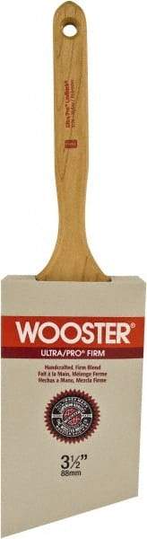 Wooster Brush - 3-1/2" Angled Nylon/Polyester Sash Brush - 3-3/8" Bristle Length, 7.44" Maple Fluted Handle - Americas Industrial Supply