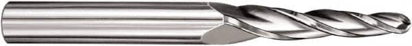SGS - 10° Taper Angle per Side, 3/4" LOC, Solid Carbide 3 Flute Tapered Ball End Mill - AlTiN Finish, 3-1/2" OAL, 3/8" Shank Diam, Spiral Flute, 28° Helix - Americas Industrial Supply