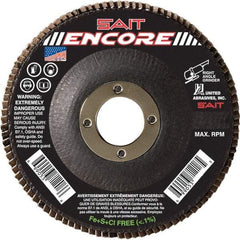 Sait - 80 Grit, 5" Disc Diam, 7/8" Center Hole, Type 27 Zirconia Alumina Flap Disc - 12,200 Max RPM, Fiberglass Backing, Arbor Attaching System, Coated - Americas Industrial Supply
