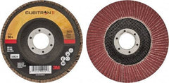 3M - 60 Grit, 4-1/2" Disc Diam, 7/8" Center Hole, Type 29 Ceramic Flap Disc - 13,300 Max RPM, Cloth Backing, Arbor Attaching System, Coated - Americas Industrial Supply