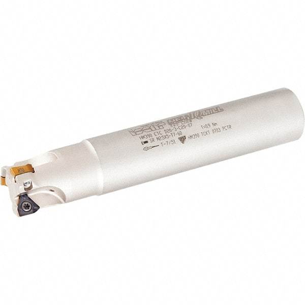 Iscar - 25mm Cut Diam, 5mm Max Depth of Cut, 25mm Shank Diam, 120mm OAL, Indexable Square Shoulder Helical End Mill - HM390 TCKT 0703PCTR Inserts, Cylindrical Shank, 0° Lead Angle, Through Coolant, Series HeliIQMill - Americas Industrial Supply