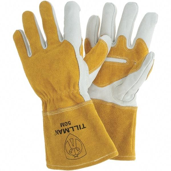 TILLMAN - Welder's & Heat Protective Gloves - 4"CUFF WHT/GLD MED 1PR COWHIDE MIG GLOVES - Americas Industrial Supply