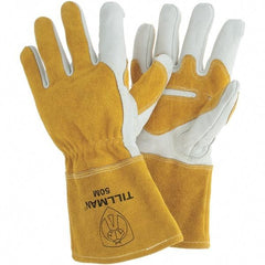 TILLMAN - Welder's & Heat Protective Gloves - 4"CUFF WHT/GLD MED 1PR COWHIDE MIG GLOVES - Americas Industrial Supply