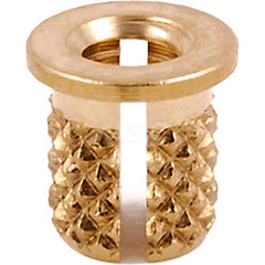 Press Fit Threaded Inserts; Product Type: Flanged; Material: Brass; Drill Size: 0.1560; Finish: Uncoated; Thread Size: M3; Thread Pitch: 0.5; Hole Diameter (Decimal Inch): 0.1560; Insert Diameter: .166; For Use On: Plastic; Overall Length: 0.19; Material