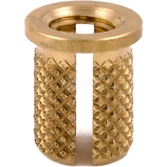 Press Fit Threaded Inserts; Product Type: Flanged; Material: Brass; Drill Size: 0.2500; Finish: Uncoated; Thread Size: M5; Thread Pitch: 0.8; Hole Diameter (Decimal Inch): 0.2500; Insert Diameter: .262; For Use On: Plastic; Overall Length: 0.38; Material