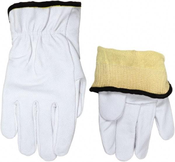 MCR Safety - Size 3XL, ANSI Cut Lvl 3, Goatskin Leather Cut Resistant Gloves - 10.375" Long, Kevlar Lining, Elastic Cuff, White, Paired - Americas Industrial Supply
