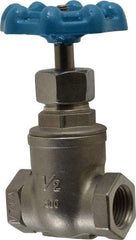 Legend Valve - 1/2" Pipe, Threaded Stainless Steel Solid Wedge Stem Gate Valve - 600 WOG, 125 WSP - Americas Industrial Supply